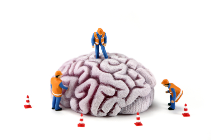 Concept: Construction workers inspecting brain
